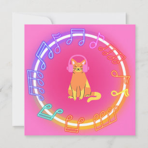 Neon Music Cat Invitation