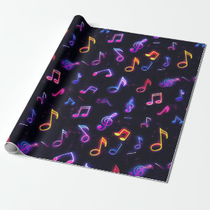 Neon Music Notes Wrapping Paper