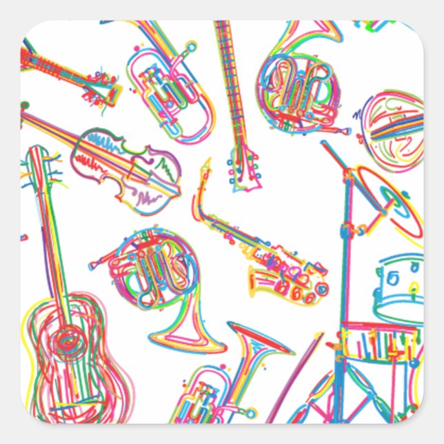 Neon Music Pattern Square Sticker (Front)