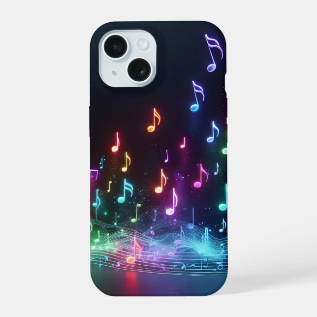 Neon Musical Notes  iPhone 15 Case (Back)