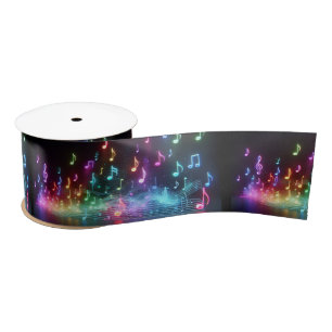 Neon Musical Notes Satin Ribbon