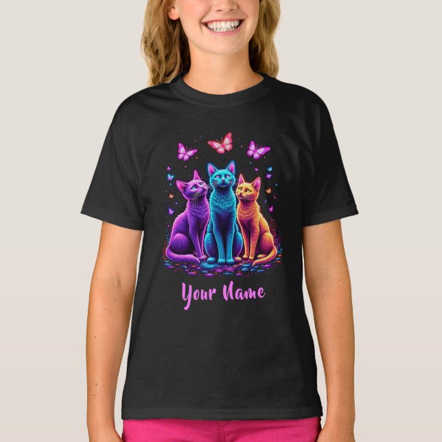 Neon Mystic Cats – Custom Name Psychedelic T-Shirt (Front)