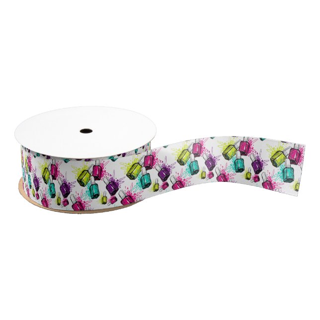 Neon Nail Polish Pattern Grosgrain Ribbon (Spool)