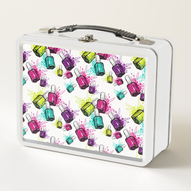 Neon Nail Polish Pattern Metal Lunch Box (Front)