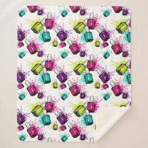Neon Nail Polish Pattern Sherpa Blanket