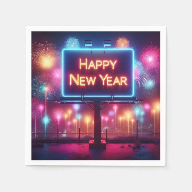Neon New Year Billboard Napkin (Front)