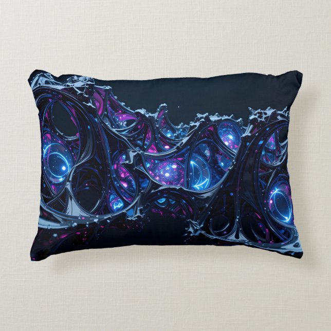Neon Nexus: Interwoven Techno-Organic Structure Accent Pillow (Front)
