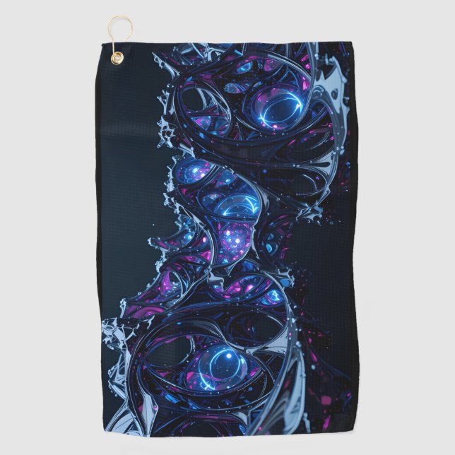 Neon Nexus: Interwoven Techno-Organic Structure Golf Towel (Front)