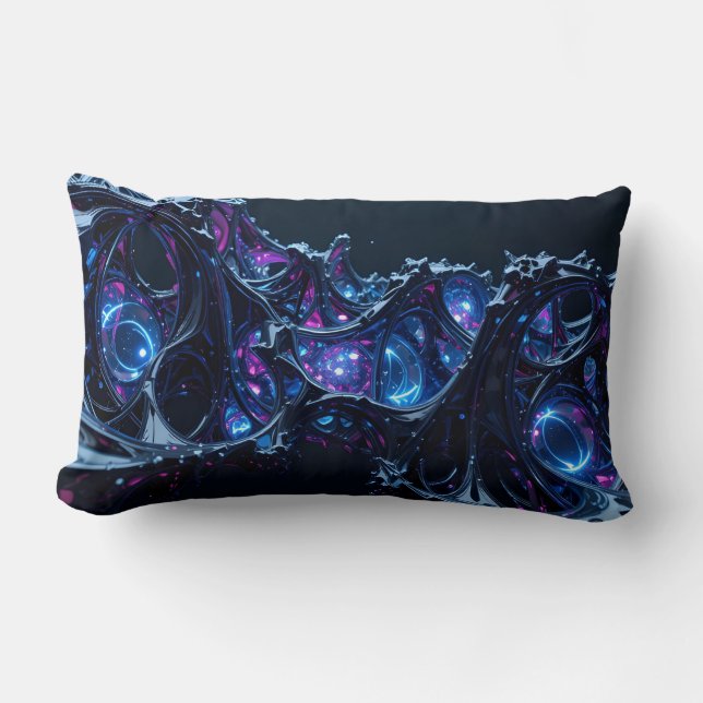 Neon Nexus: Interwoven Techno-Organic Structure Lumbar Pillow (Front)