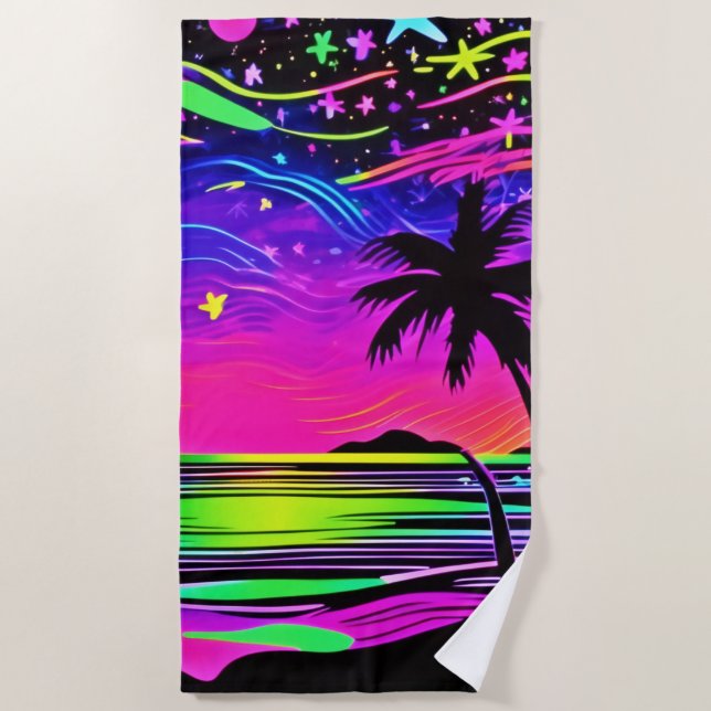 Neon Night Beachscape Beach Towel (Front)