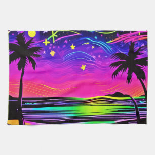 Neon Night Beachscape Kitchen Towel