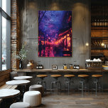 Neon Night Street With Silhouettes Nocturnal City Photo Print<br><div class="desc">This nocturnal city artwork depicts a vibrant neon-lit street scene filled with glowing shop windows, reflections on wet pavement, and human silhouettes moving through the night. Rich purples, reds, and warm lights create a cinematic urban atmosphere inspired by nightlife, rain-soaked streets, and modern city energy. Ideal wall art for lovers...</div>