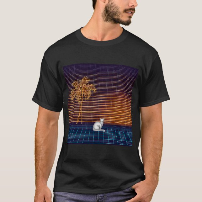 Neon Night Watch Cat T-Shirt (Front)