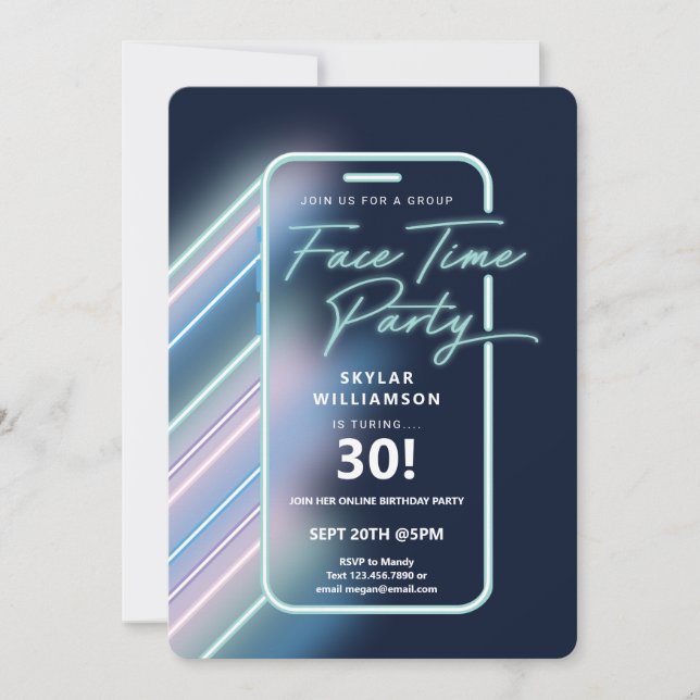 Neon Nightlife Vibe Online Group Video Chat Party Invitation (Front)