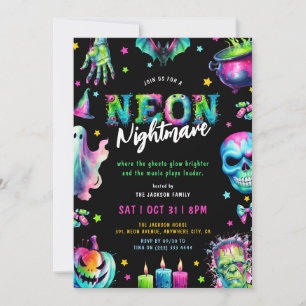 Neon Nightmare Halloween Party Invitation