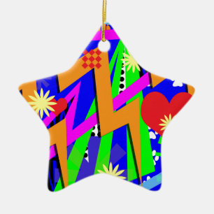 Neon Nineties Pattern Ceramic Ornament
