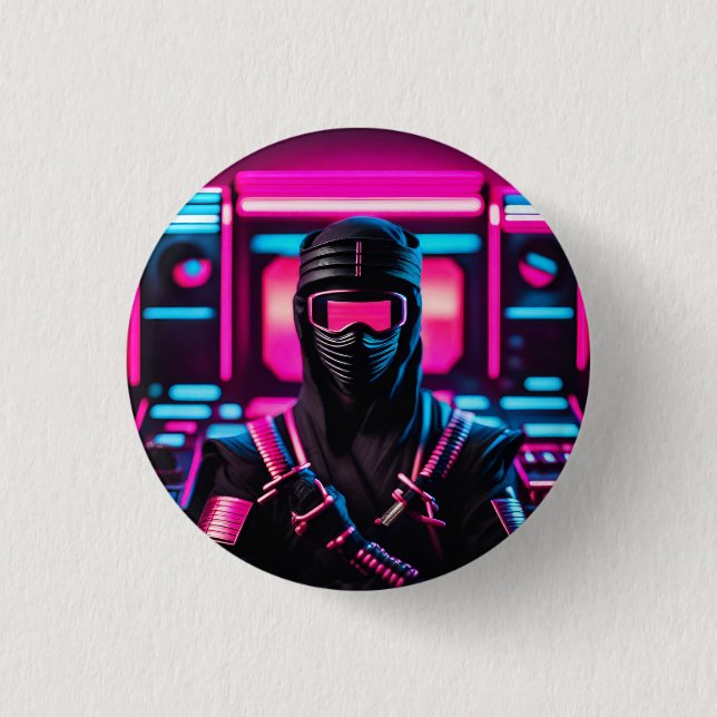 neon ninja 1 inch round button (Front)