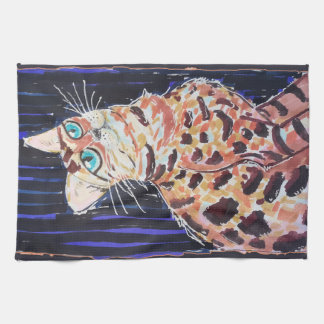 Neon Noir Bengal Cat Kitchen Towel