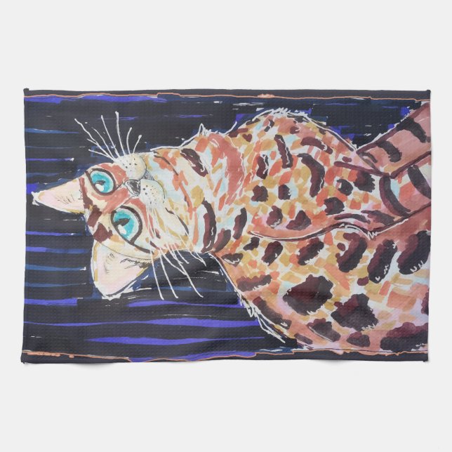 Neon Noir Bengal Cat Kitchen Towel (Horizontal)