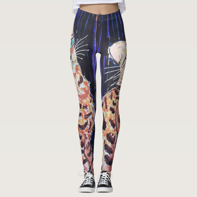 Neon Noir Bengal Cat Leggings (Front)
