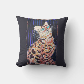 Neon Noir Bengal Cat Throw Pillow