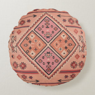 Neon Nomad Soul -Vibrant Tribal Geometric Tapestry Round Pillow