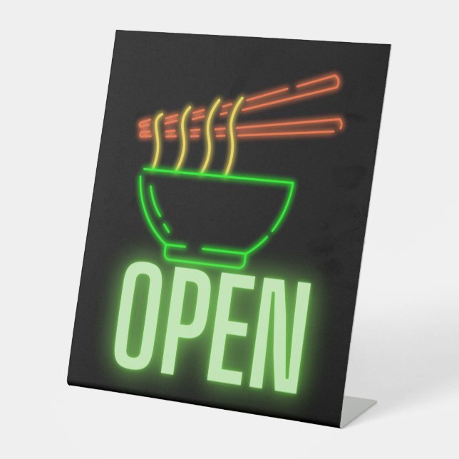 Neon Noodle Bowl Open Pedestal Sign (Front)
