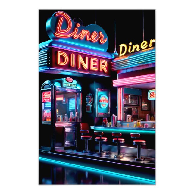 "Neon Nostalgia: Vintage Diner Lights Poster" Photo Print (Front)