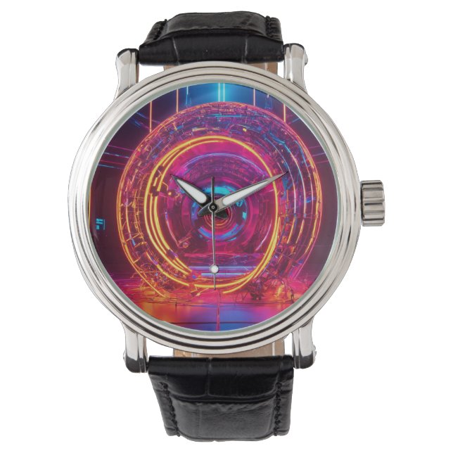Neon Ocean: 4D Techno Dance Album Art in 3D Abstra Watch (Front)