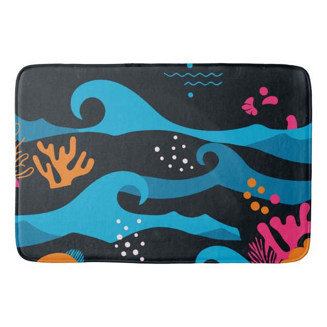 Neon Ocean Abstract Bath Mat (Front)