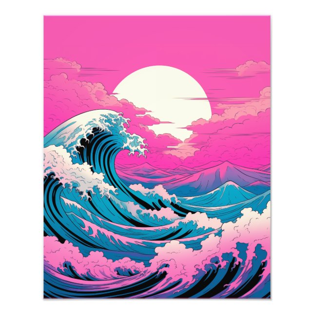 Neon Ocean Waves Neon Art Neon Gallery Art Beach Photo Print (Front)