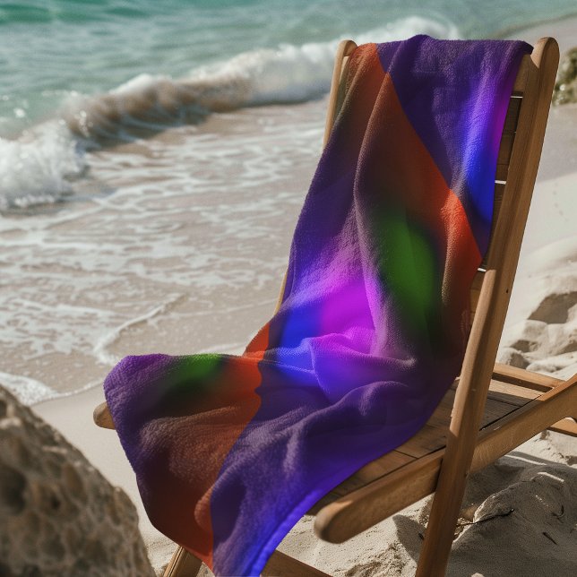 Neon of Blue, Purple, Green and Orange Beach Towel (Mosaic Solid Red Textured Pattern Beach Towel)