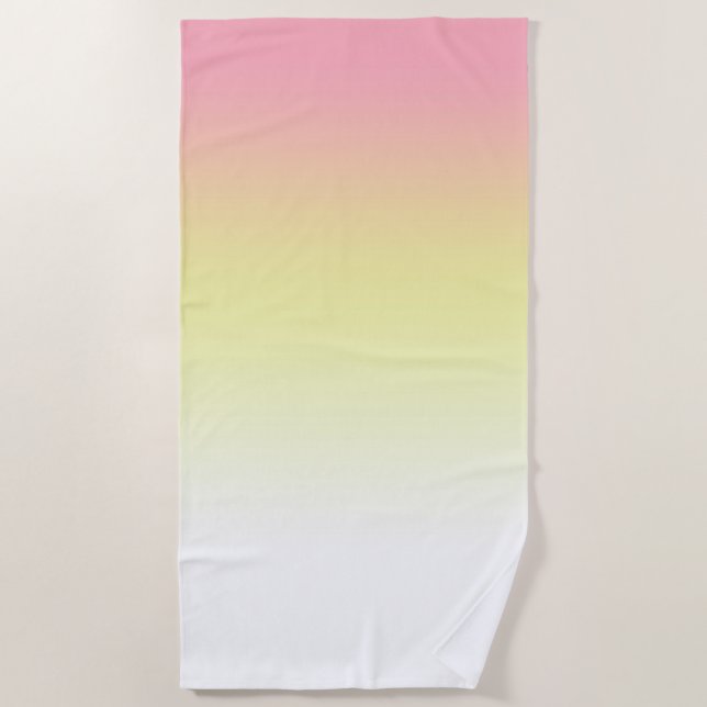 Neon Ombre Gradient White Yellow Pink Beach Towel (Front)