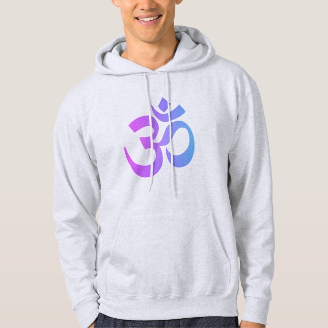 *~* Neon Ombre Pink Blue Om on Men's Light Grey Hoodie (Front)