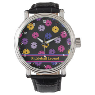 Neon on black pickleball, custom text watch