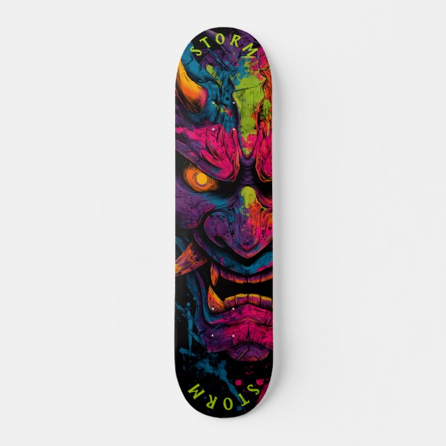 Neon Oni Mask – Limited Edition Graffiti Street Skateboard (Front)