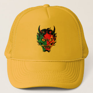 Neon Oni Rage – Colourful Japanese Demon Mask Vect Trucker Hat