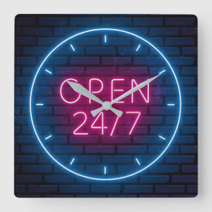 Neon Open Sign Square Wall Clock