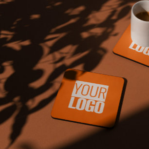 neon orange - add bold logo square paper coaster