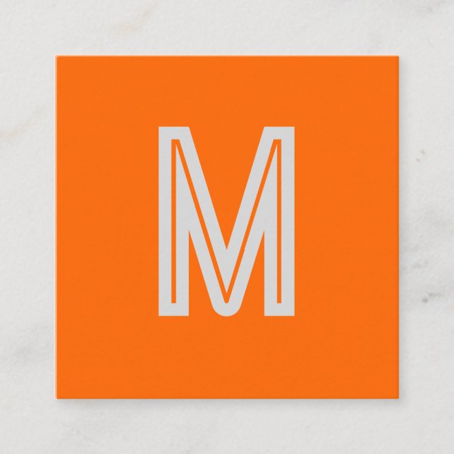 neon orange - add monogram   square business card (Front)