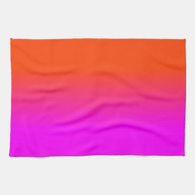 Neon Orange and Hot Pink Ombre Shade Colour Fade Kitchen Towel (Horizontal)