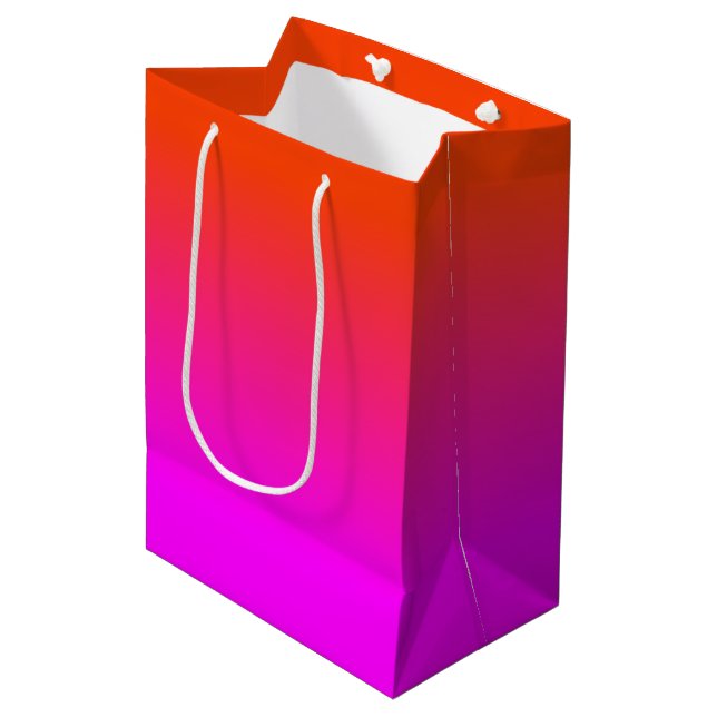 Neon Orange and Hot Pink Ombre Shade Colour Fade Medium Gift Bag (Front Angled)