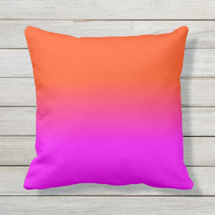 Neon Orange and Hot Pink Ombre Shade Colour Fade Outdoor Pillow