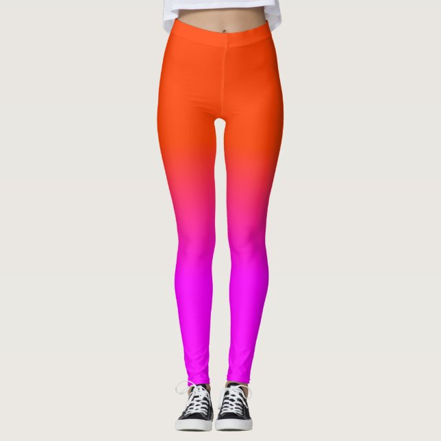 Neon Orange and Hot Pink Ombre Shade Colour Fade S Leggings (Front)