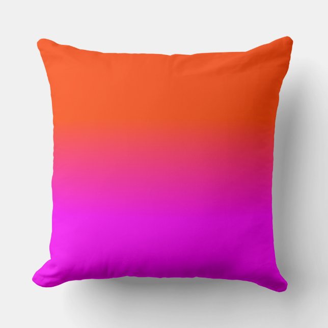Neon Orange and Hot Pink Ombre Shade Colour Fade Throw Pillow (Front)