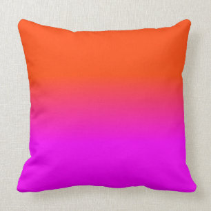 Neon Orange and Hot Pink Ombre Shade Colour Fade Throw Pillow