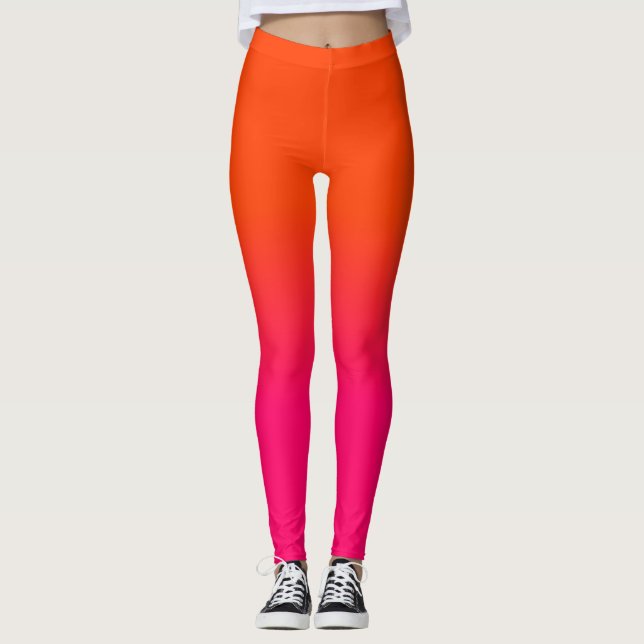 Neon Orange and Neon Pink Ombre Shade Colour Fade Leggings (Front)