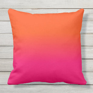Neon Orange and Neon Pink Ombre Shade Colour Fade Outdoor Pillow