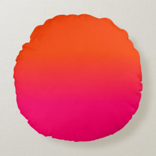 Neon Orange and Neon Pink Ombre Shade Colour Fade Round Pillow