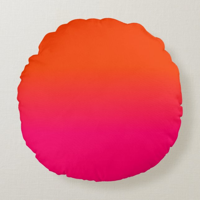 Neon Orange and Neon Pink Ombre Shade Colour Fade Round Pillow (Front)